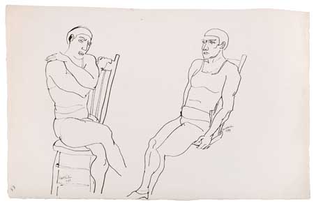 WALT KUHN Two pen and ink drawings of circus acrobats.